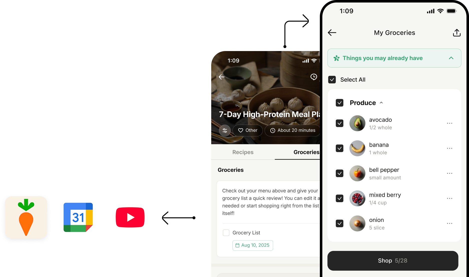 An image of a phone screen showing how Aster can then schedule tasks like Instacart for your grocery needs.